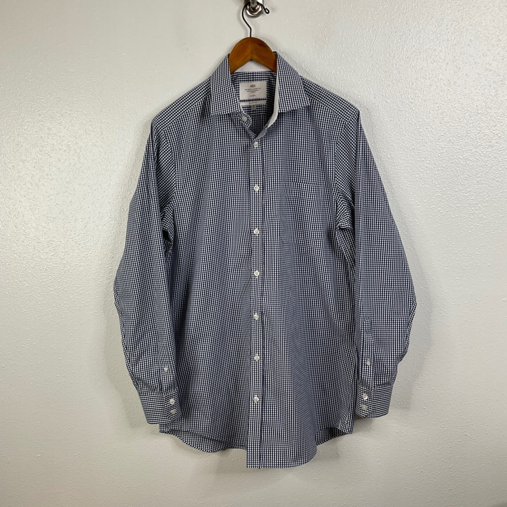 Hawes & Curtis Classic Fit Navy Check Long Sleeve Button Down Shirt Size 16/36